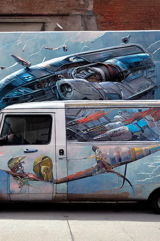 Image similar to futuristic old van mural by victor calleja bayard wu