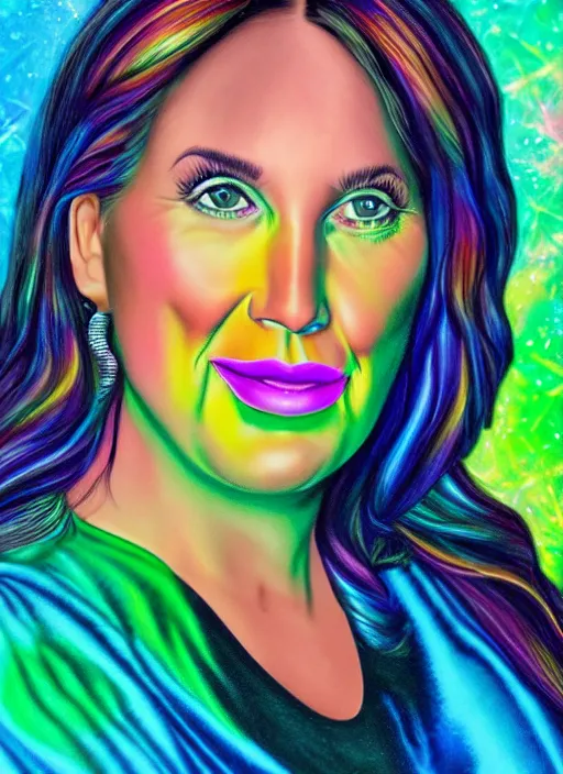 Image similar to photoreal ultra realistic portrait of discheveled alex jones by lisa frank