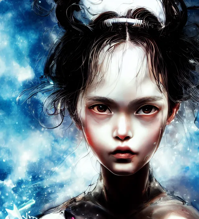 Image similar to hd photo poster portrait of a cute young girl complicated synaptic particles angelic deity in miura kentaro gantz frank miller jim lee kubrick nolan style detailed cinematic trending award winning on flickr artstation