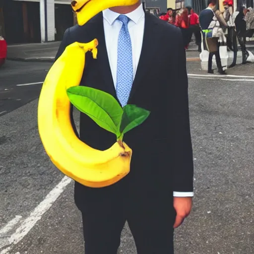 Image similar to a man wearing a suit banana head