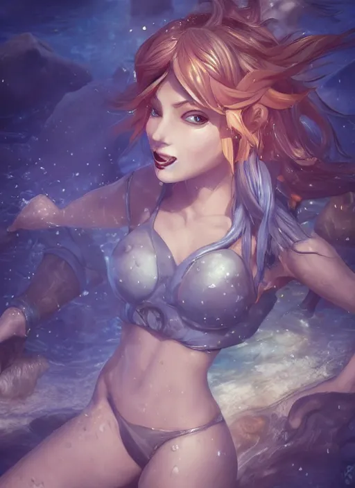 Image similar to nami, from league of legends, au naturel, underwater, fish skinned, hyper detailed, digital art, trending in artstation, cinematic lighting, studio quality, smooth render, unreal engine 5 rendered, octane rendered, art style by klimt and nixeu and ian sprigger and wlop and krenz cushart