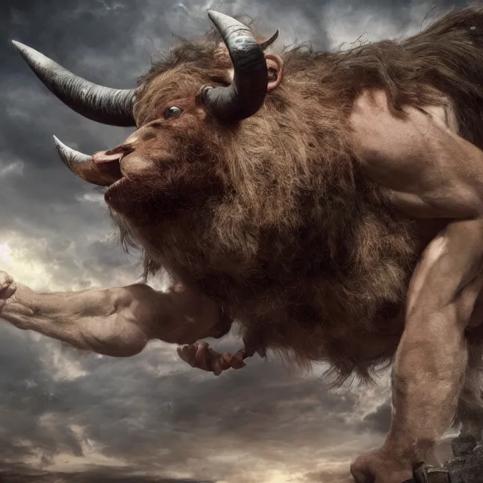 Image similar to john c. reilly as a minotaur, gorgeous art, epic, 8 k,