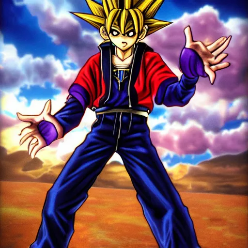 Prompt: Yugi from Yu-gi-oh summoning exodia in hyper realistic, 8k, accurate detail, high detail, Richard Estes