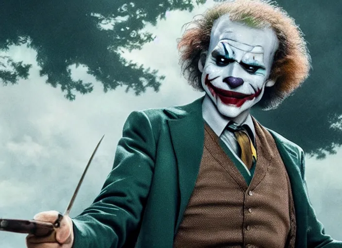 Image similar to film still of Bob Ross as Joke in the new Joker movie, 4k