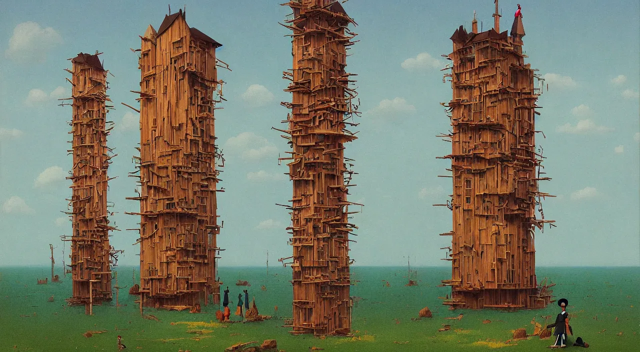 Prompt: single flooded simple fork wooden tower, very coherent and colorful high contrast!! masterpiece by rene magritte simon stalenhag carl spitzweg syd mead norman rockwell edward hopper james gilleard, minimalist, dark shadows, sunny day, hard lighting