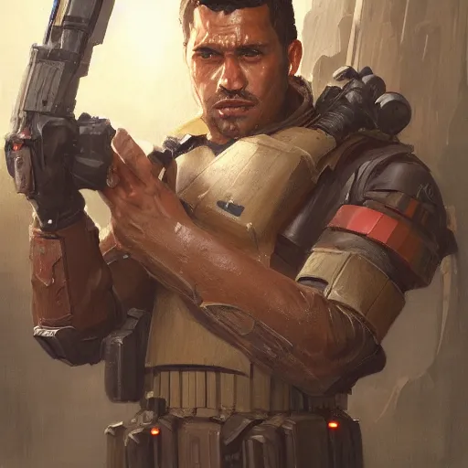 Image similar to portrait of a man by greg rutkowski, jaxon fett, samoan features, brown hair, tall and muscular, wearing a tactical gear, star wars expanded universe, highly detailed portrait, digital painting, artstation, concept art, smooth, sharp foccus ilustration, artstation hq