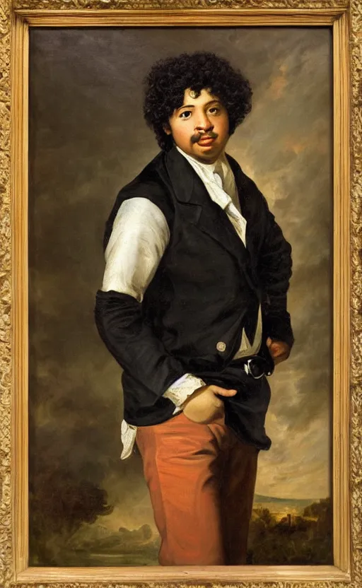 Prompt: Portrait of young Alexandre Dumas, oil on canvas, highly detailed, by Delacroix, 8k