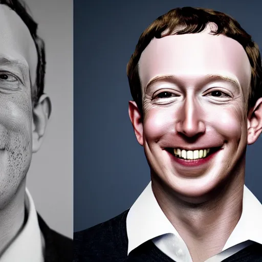 Prompt: a person, the face of musk and gates and bezos all in one face but with Mark Cubans big chin and Mark Zuckerbergs creepy caesar hairdo, HD Studio Portrait