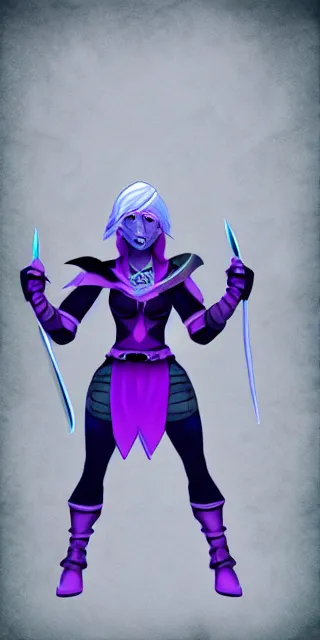 Image similar to D&D style drow fighter, photorealistic