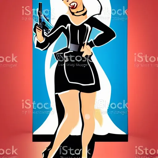 Prompt: vector art pin - up nun with gun full body