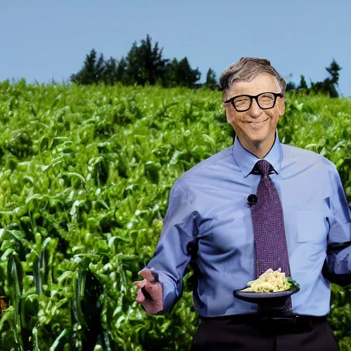 Image similar to bill gates puts pasta in his lawnmover