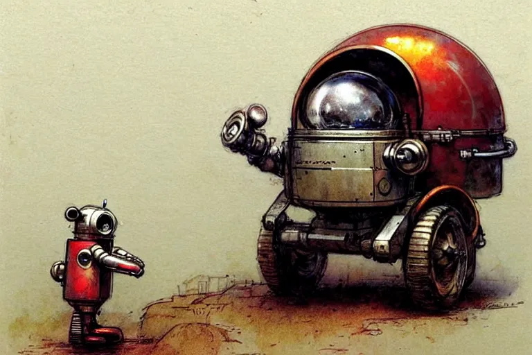 Image similar to explorer ( ( ( ( ( 1 9 5 0 s retro future robot android fat mouse wagon. muted colors. ) ) ) ) ) by jean baptiste monge!!!!!!!!!!!!!!!!!!!!!!!!! chrome red