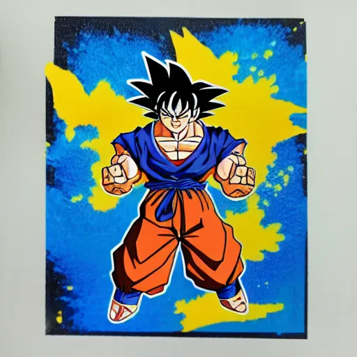 Image similar to die cut sticker, goku with a strawhat, splatter paint