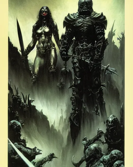 Image similar to the death knight by Frank Frazetta. Thomas Cole and Wayne Barlowe