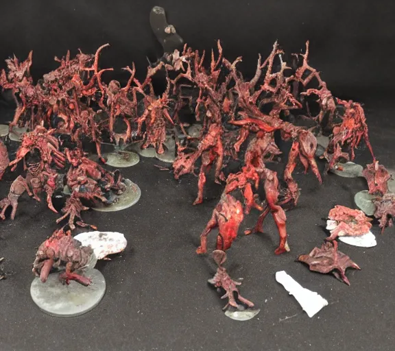 Image similar to the aftermath of a nightmare battle of horror creatures, crimson sun stains H 576