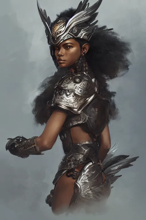 Image similar to a full portrait of a black female valkyrie, winged helmet, intricate, elegant, highly detailed, digital painting, japanese, artstation, in the style of krenz cushart, artem demura