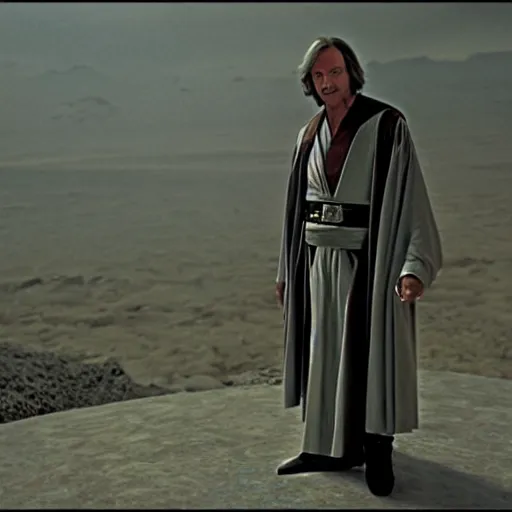 Prompt: brent spiner as a jedi master cinematic scene, wide angle, full body, 3 5 mm