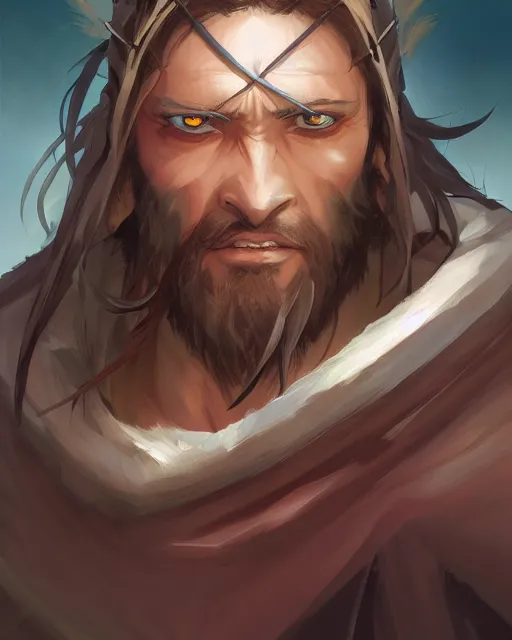 Image similar to an anime portrait of jesus christ as an orc, by stanley artgerm lau, wlop, rossdraws, james jean, andrei riabovitchev, marc simonetti, and sakimichan, trending on artstation