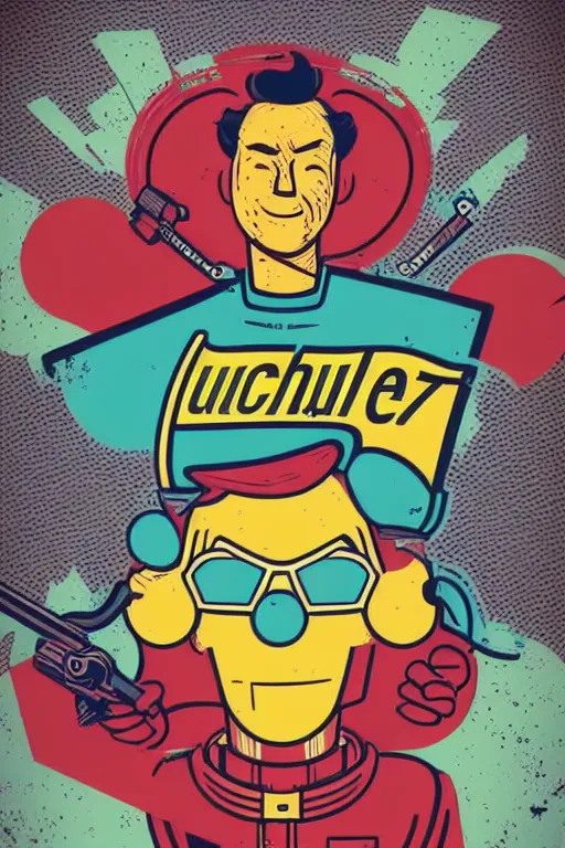 Image similar to fallout 7 6 retro futurist illustration art by butcher billy, sticker, colorful, illustration, highly detailed, simple, smooth and clean vector curves, no jagged lines, vector art, smooth andy warhol style