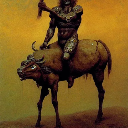 Image similar to centaur in ancient armor, tribal, beksinski