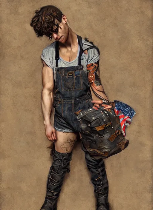 Image similar to digital _ painting _ of _ painted tank top, overalls and combat boots _ by _ filipe _ pagliuso _ and _ justin _ gerard _ symmetric _ fantasy _ highly _ detailed _ realistic _ intricate _ port