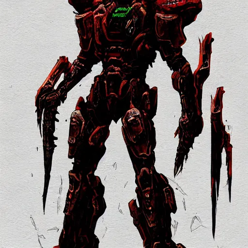 Image similar to doom slayer, painted by tsutomu nihei, painted by stanley lau