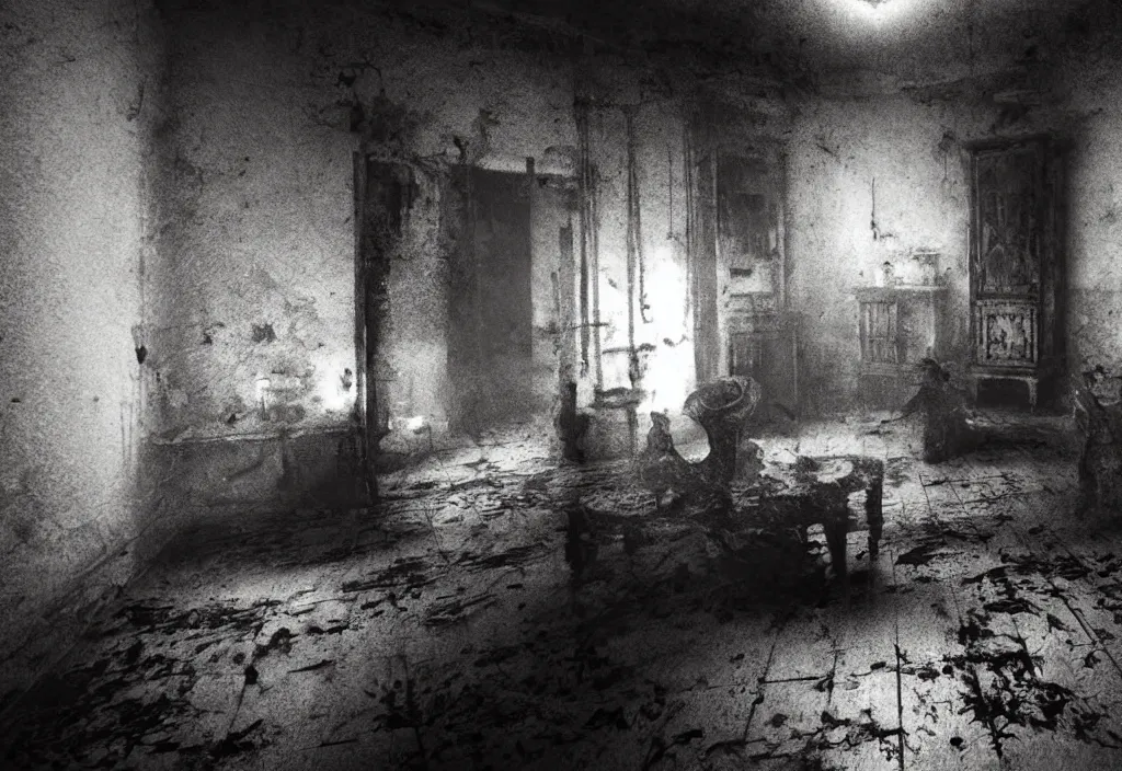 Image similar to eldritch hungry ghosts in a room of a haunted house. realistic, cinematic lighting, octane tender, dark - art
