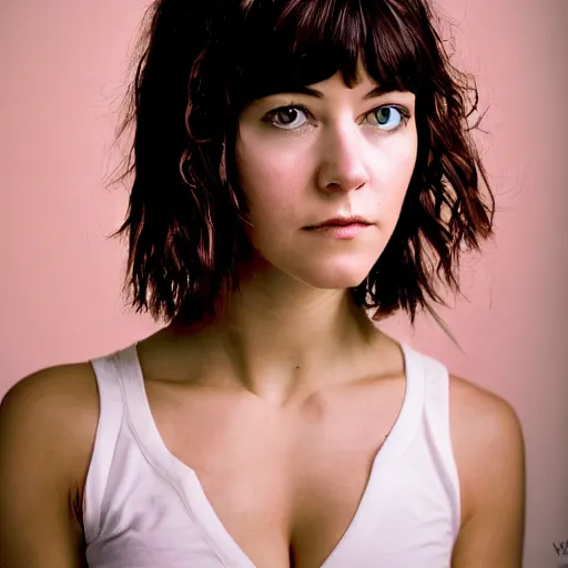 Image similar to a masterpiece portrait photo of a beautiful young woman yoga instructor who looks like a succubus mary elizabeth winstead, symmetrical face