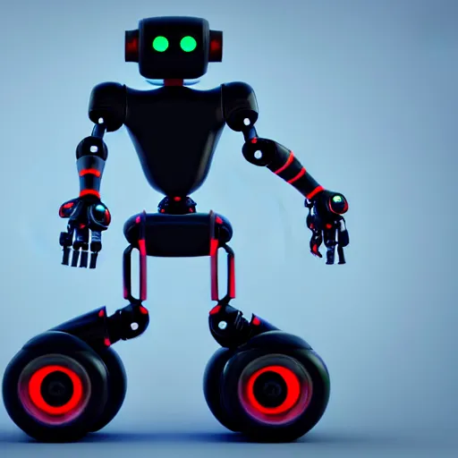 Prompt: cel shaded 3 d render of a robot on roller skates, unreal engine, octane render, thick and bold black outlines, gorgeous, advanced lighting technology, stylized and expressive, perfect anatomy