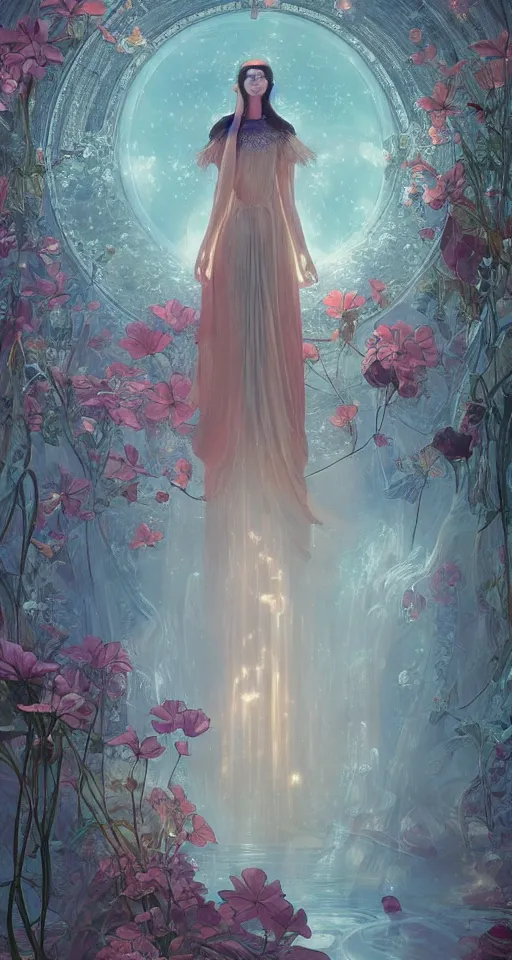 Prompt: a princess in the flower room, the light beam shines through the window, elegant, smooth, sharp focus, award - winning, masterpiece, style of tom bagshaw, cedric peyravernay, peter mohrbacher, louis comfort tiffany, victo ngai, james jean, pinterest, 4 k hd hyperdetailed illustrative wallpaper, chinese style