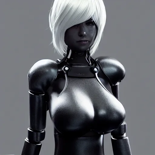 Prompt: showcase of a new female robot companion modeled after 2B nier automata, 4k, realistic, unreal engine render, trending in artstation, artstationHD, artstationHQ