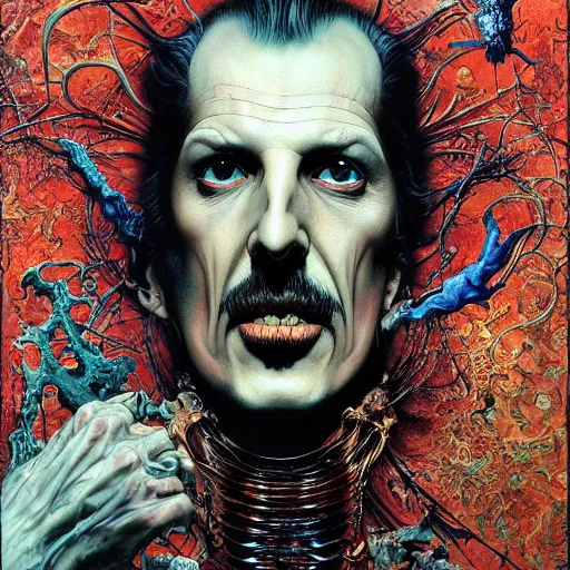 Prompt: realistic detailed image of Vincent Price by Ayami Kojima, Amano, Karol Bak, Greg Hildebrandt, and Mark Brooks, Neo-Gothic, gothic, rich deep colors. Beksinski painting, part by Adrian Ghenie and Gerhard Richter. art by Takato Yamamoto. masterpiece