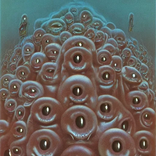 Prompt: a portrait of a pile of living sentient slimy eyeballs, from the terrifying and incomprehensible beyond, body horror, by gerard brom, zdzisław beksinski and ansel adams