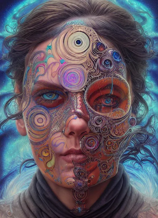 Image similar to hyper detailed masterpiece, psychedelic face tattoo pattern, jean giraud, digital art painting, dream wave aesthetic, ethereal, artgerm, donato giancola, tom bagshaw