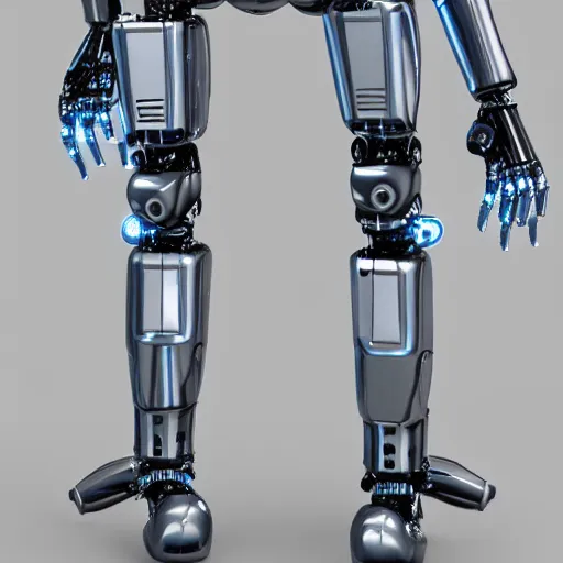 Prompt: digitigrade legs silver and black colored robot with blue screen - face elegant ornate detailed 4 k artstation deviantart cinematic shot