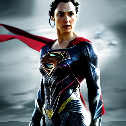 Prompt: an potrait of gal gadot play Man of Steel replacing Henry Cavill, photorealistic, high detail, photo studio, testing custom, 4k