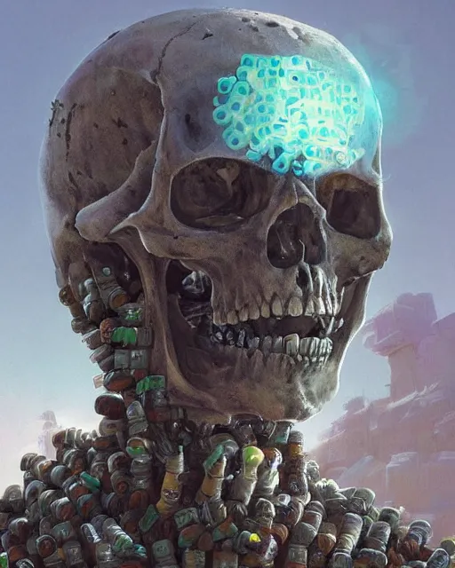 Prompt: skeleton made of lsd pills, clear sky, scifi character portrait by greg rutkowski esuthio craig mullins