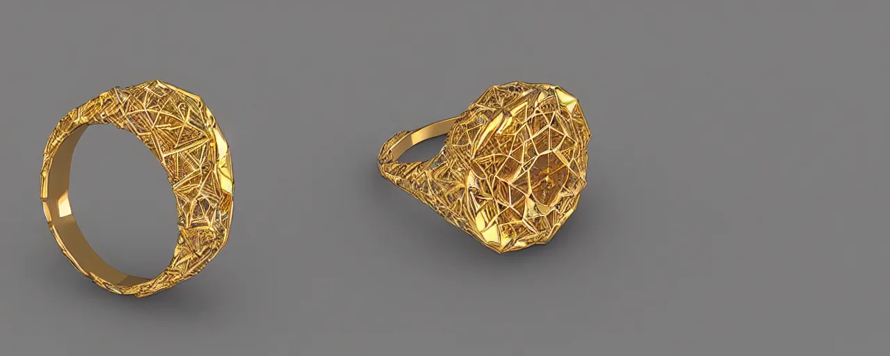 Prompt: simple golden magic crystal ring, gold, smooth, crystal, engravings, diamonds, product design, jewelry, colorful, art by gerald brom, greg rutkowski and artgerm, photo realism, unreal engine, c 4 d