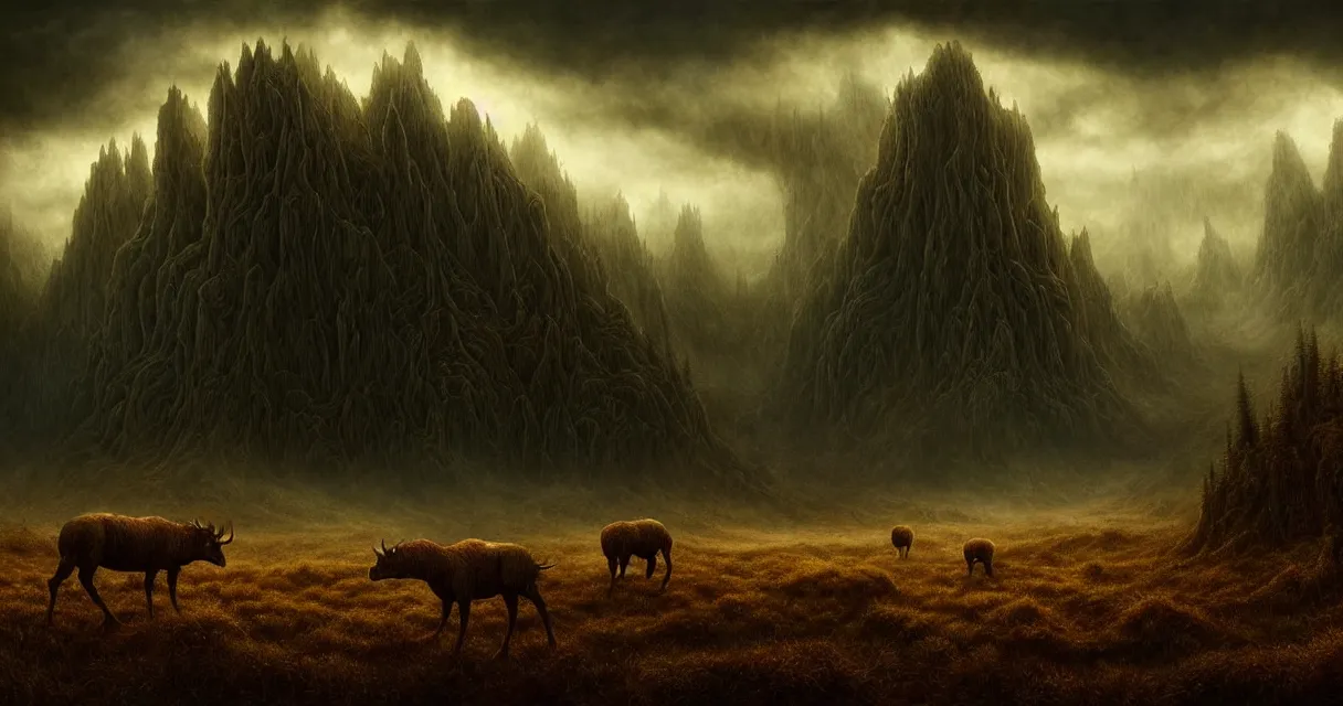 Image similar to epic professional digital art of startling hungry landscape, faint golden moody atmospheric lighting, painted, intricate, detailed, detailed, foreboding, by leesha hannigan, wayne haag, reyna rochin, ignacio fernandez rios, mark ryden, iris van herpen,, epic, stunning, gorgeous, much wow, cinematic, masterpiece.