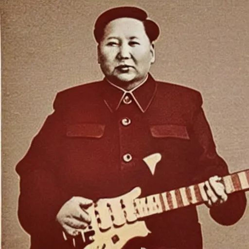 Prompt: chairman mao figure skating while playing electric guitar