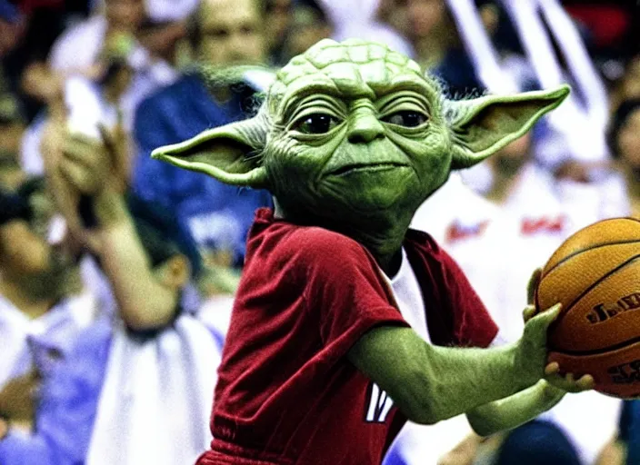 Image similar to ESPN still of Yoda playing in the nba playoffs live on espn, 4k