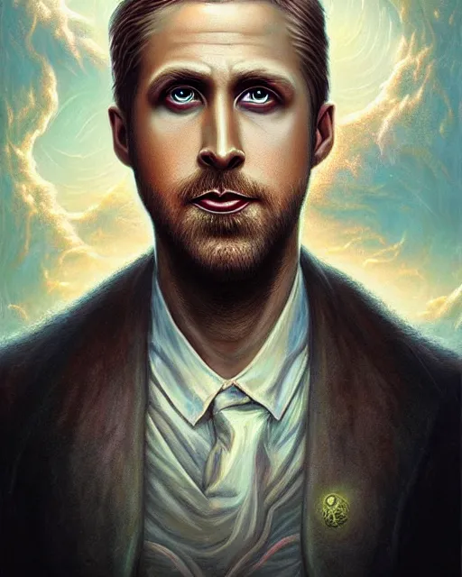 Image similar to lovecraft biopunk portrait of ryan gosling by tomasz alen kopera and peter mohrbacher.