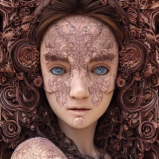 Image similar to wonderful princess of fractals and patterns, beautiful face, hyper detailed, background intricate and detailed, ornate 8 k gorgeous intricate detailed, octane render