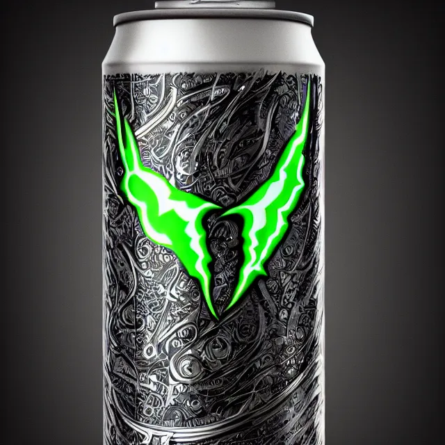 Image similar to aluminian can of monster energy drink, intricate and very very beautiful and elegant, highly detailed, digital painting, artstation, concept art, smooth and sharp focus, illustration