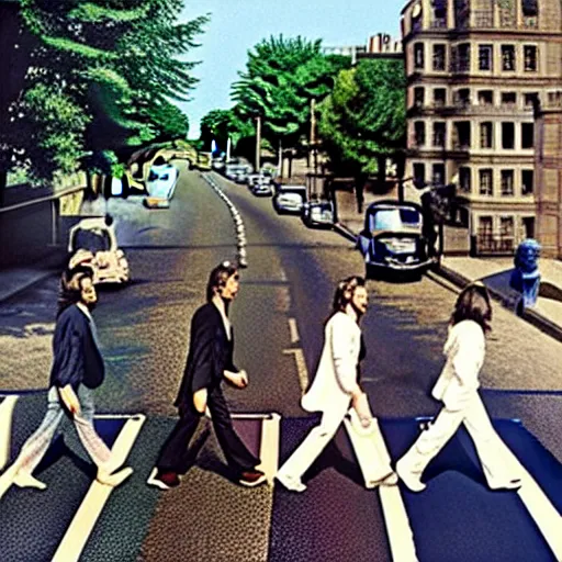 Prompt: abbey road album cover, aerial view
