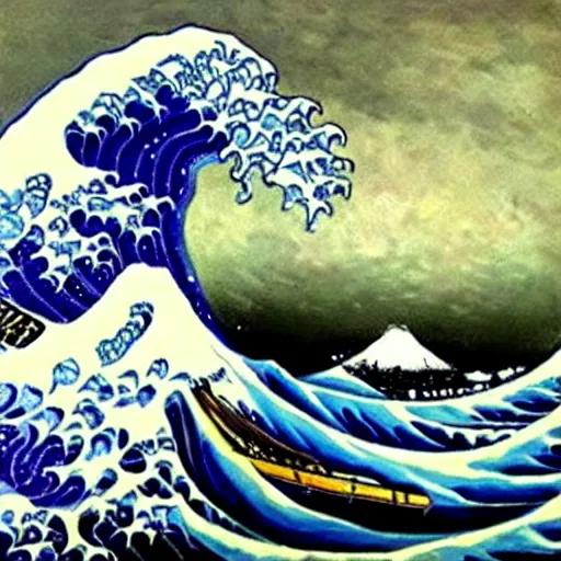 Prompt: a beautiful impasto oil painting of the great wave painted by claude monet!!, impressionism!