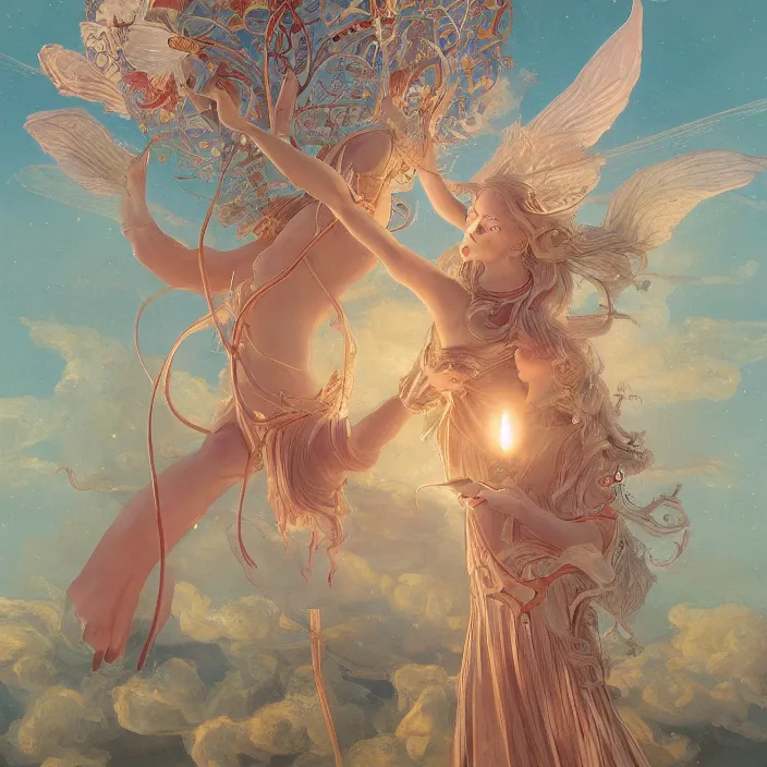 Image similar to a ultra - detailed beautiful painting major arcana the magician, sigils, runes, magical items, by hsiao ron cheng, ngai victo, nivanh chanthara jean delville wlop and dougherty patrick, trending on artstation, orb of agamento, light sparkles,, sky, sharp focus, soft light