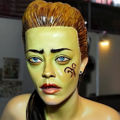 Image similar to a [ gourd ] carved shaped to look like ( amber heard ) face hybrid intercross