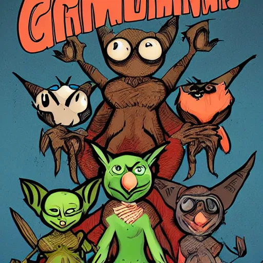 Image similar to comic book cover for a comic about gremlins,