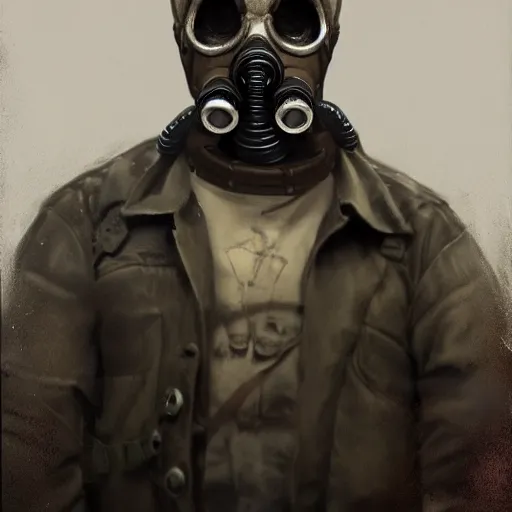 Image similar to a portrait painting of a skull wearing a gasmask, digital painting, hyper realistic, very detailed, in the style of greg rutkowski,